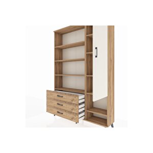 Arges Dolap 9 Raflı 3 Çekmeceli Tek Kapaklı  132x30x195 Çam-aytaşı/çam