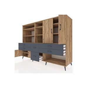 Kronos Dolap 10 Raflı 6 Çekmeceli 4 Kapaklı 220x59x163 Çam-çam/antrasit