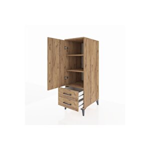 Kronos Dolap 3 Raflı 2 Çekmeceli Tek Kapaklı 44x59x134 Çam-çam