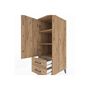 Kronos Dolap 3 Raflı 2 Çekmeceli Tek Kapaklı 44x59x134 Çam-çam