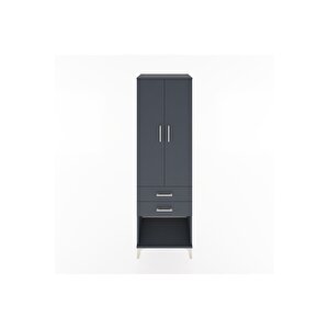 Hyperion Dolap Tek Raflı 2 Çekmeceli Tek Askılı 60x44x195 Antrasit-antrasit