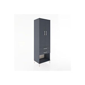 Hyperion Dolap Tek Raflı 2 Çekmeceli Tek Askılı 60x44x195 Antrasit-antrasit