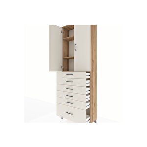 Arges Dolap 3 Raflı 6 Çekmeceli 2 Kapaklı 88x30x243 Çam-aytaşı