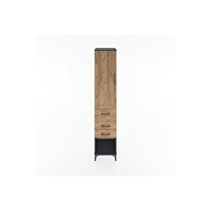 Hyperion Dolap 3 Raflı 3 Çekmeceli Tek Kapaklı 44x44x221 Antrasit-çam