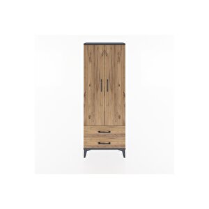 Arges Dolap Tek Raflı 2 Çekmeceli Tek Askılı 60x30x163 Antrasit-çam