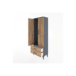Arges Dolap Tek Raflı 2 Çekmeceli Tek Askılı 60x30x163 Antrasit-çam