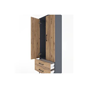 Arges Dolap Tek Raflı 2 Çekmeceli Tek Askılı 60x30x163 Antrasit-çam