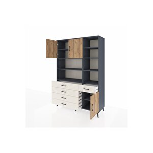 Hyperion Dolap 9 Raflı 5 Çekmeceli 3 Kapaklı 132x44x195 Antrasit-çam/aytaşı