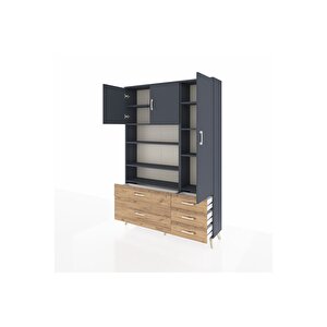 Arges Dolap 9 Raflı 5 Çekmeceli 3 Kapaklı 132x30x195 Antrasit-antrasit/çam