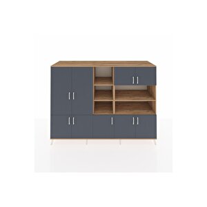 Kronos Dolap 14 Raflı 9 Kapaklı 220x59x163 Çam-antrasit/çam