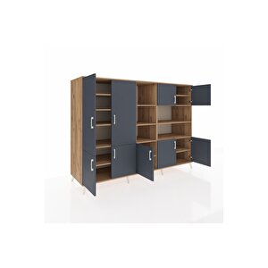 Kronos Dolap 14 Raflı 9 Kapaklı 220x59x163 Çam-antrasit/çam