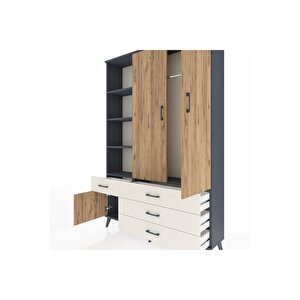 Arges Dolap 5 Raflı 4 Çekmeceli Tek Askılı 132x30x195 Antrasit-çam/aytaşı