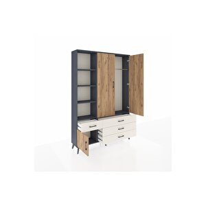 Arges Dolap 5 Raflı 4 Çekmeceli Tek Askılı 132x30x195 Antrasit-çam/aytaşı