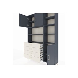 Arges Dolap 9 Raflı 4 Çekmeceli 3 Kapaklı 132x30x195 Antrasit-antrasit/aytaşı