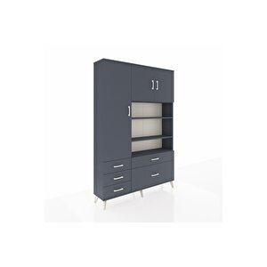 Arges Gardrop 9 Raflı 5 Çekmeceli 3 Kapaklı 132x30x195 Antrasit-antrasit