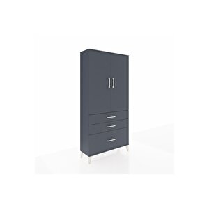Arges Dolap 3 Raflı 3 Çekmeceli 2 Kapaklı 88x30x182 Antrasit-antrasit
