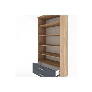 Hyperion Dolap 5 Raflı 2 Çekmeceli 88x44x195 Çam-antrasit