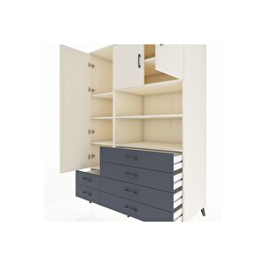 Kronos Dolap 8 Raflı 6 Çekmeceli 3 Kapaklı 132x59x195 Aytaşı-aytaşı/antrasit