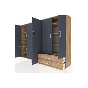 Hyperion Dolap 12 Raflı 2 Çekmeceli 7 Kapaklı 220x44x163 Çam-antrasit/çam