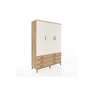 Hyperion Dolap 5 Raflı 6 Çekmeceli Tek Askılı 132x44x195 Çam-aytaşı/çam