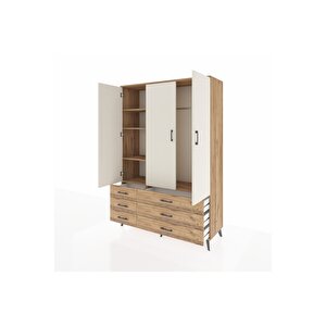 Hyperion Dolap 5 Raflı 6 Çekmeceli Tek Askılı 132x44x195 Çam-aytaşı/çam