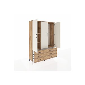 Hyperion Dolap 5 Raflı 6 Çekmeceli Tek Askılı 132x44x195 Çam-aytaşı/çam
