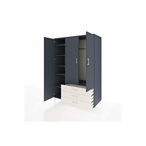 Kronos Dolap 6 Raflı 3 Çekmeceli Tek Askılı 132x59x195 Antrasit-antrasit/aytaşı