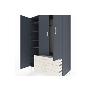 Kronos Dolap 6 Raflı 3 Çekmeceli Tek Askılı 132x59x195 Antrasit-antrasit/aytaşı