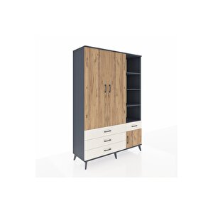 Hyperion Dolap 5 Raflı 4 Çekmeceli Tek Askılı 132x44x195 Antrasit-çam/aytaşı
