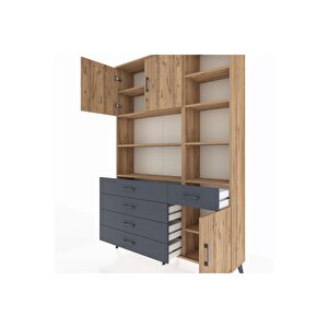 Arges Dolap 9 Raflı 5 Çekmeceli 3 Kapaklı 132x30x195 Çam-çam/antrasit