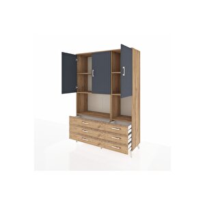 Hyperion Dolap 6 Raflı 6 Çekmeceli 3 Kapaklı 132x44x195 Çam-antrasit/çam