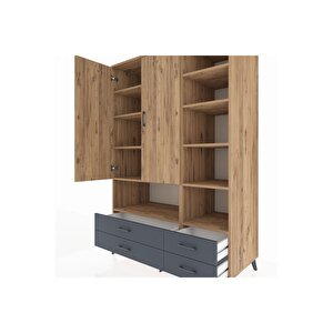 Kronos Dolap 10 Raflı 4 Çekmeceli 2 Kapaklı 132x59x195 Çam-çam/antrasit