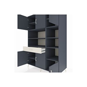 Kronos Dolap 10 Raflı Tek Çekmeceli 6 Kapaklı 132x59x195 Antrasit-antrasit/aytaşı