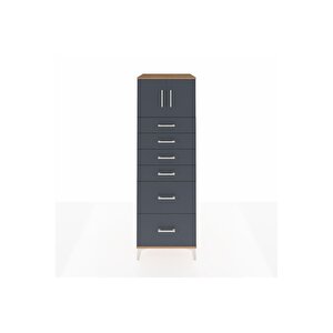 Kronos Dolap Tek Raflı 6 Çekmeceli 2 Kapaklı 60x59x182 Çam-antrasit