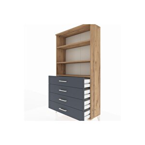 Arges Dolap 3 Raflı 4 Çekmeceli 88x30x163 Çam-antrasit