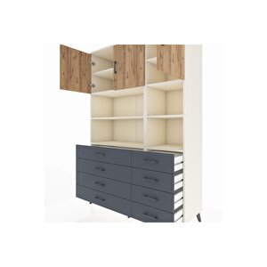 Hyperion Dolap 8 Raflı 8 Çekmeceli 3 Kapaklı 132x44x195 Aytaşı-çam/antrasit