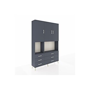 Arges Gardrop 6 Raflı 6 Çekmeceli 3 Kapaklı 132x30x195 Antrasit-antrasit