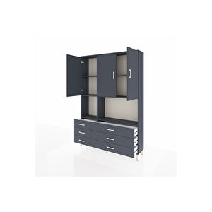 Arges Gardrop 6 Raflı 6 Çekmeceli 3 Kapaklı 132x30x195 Antrasit-antrasit