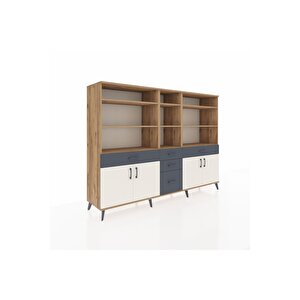 Hyperion Dolap 11 Raflı 5 Çekmeceli 4 Kapaklı 220x44x163 Çam-aytaşı/antrasit