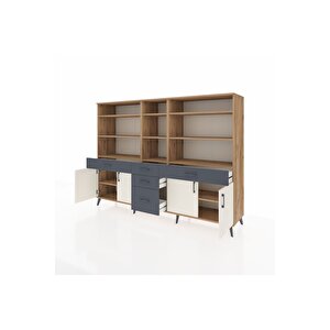 Hyperion Dolap 11 Raflı 5 Çekmeceli 4 Kapaklı 220x44x163 Çam-aytaşı/antrasit