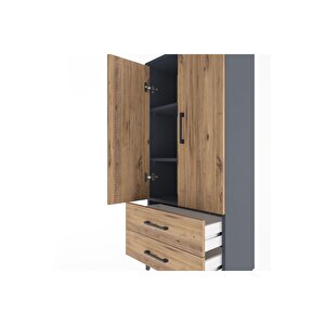 Arges Dolap 3 Raflı 2 Çekmeceli 2 Kapaklı 60x30x134 Antrasit-çam