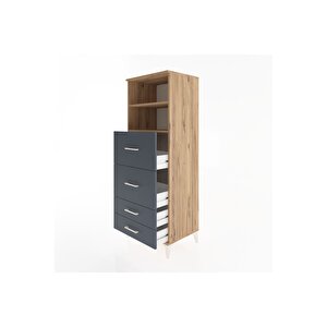 Hyperion Dolap 2 Raflı 4 Çekmeceli 60x44x163 Çam-antrasit