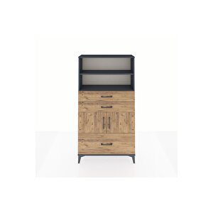 Arges Dolap 3 Raflı 3 Çekmeceli 2 Kapaklı 88x30x163 Antrasit-çam