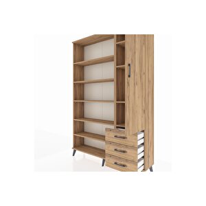 Arges Gardrop 9 Raflı 3 Çekmeceli Tek Kapaklı  132x30x195 Çam-çam