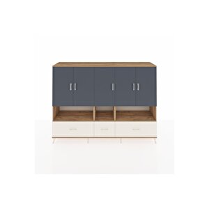 Hyperion Dolap 12 Raflı 3 Çekmeceli 5 Kapaklı 220x44x163 Çam-antrasit/aytaşı