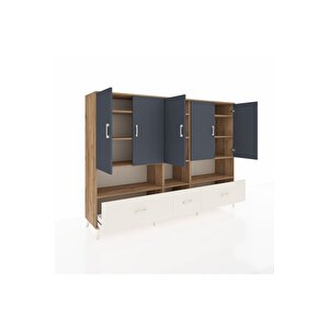 Hyperion Dolap 12 Raflı 3 Çekmeceli 5 Kapaklı 220x44x163 Çam-antrasit/aytaşı