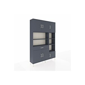 Arges Gardrop 10 Raflı Tek Çekmeceli 6 Kapaklı 132x30x195 Antrasit-antrasit