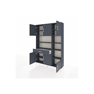 Arges Gardrop 10 Raflı Tek Çekmeceli 6 Kapaklı 132x30x195 Antrasit-antrasit