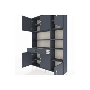 Arges Gardrop 10 Raflı Tek Çekmeceli 6 Kapaklı 132x30x195 Antrasit-antrasit