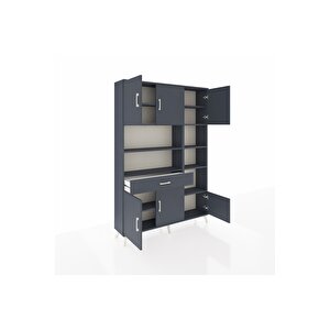 Arges Gardrop 10 Raflı Tek Çekmeceli 6 Kapaklı 132x30x195 Antrasit-antrasit